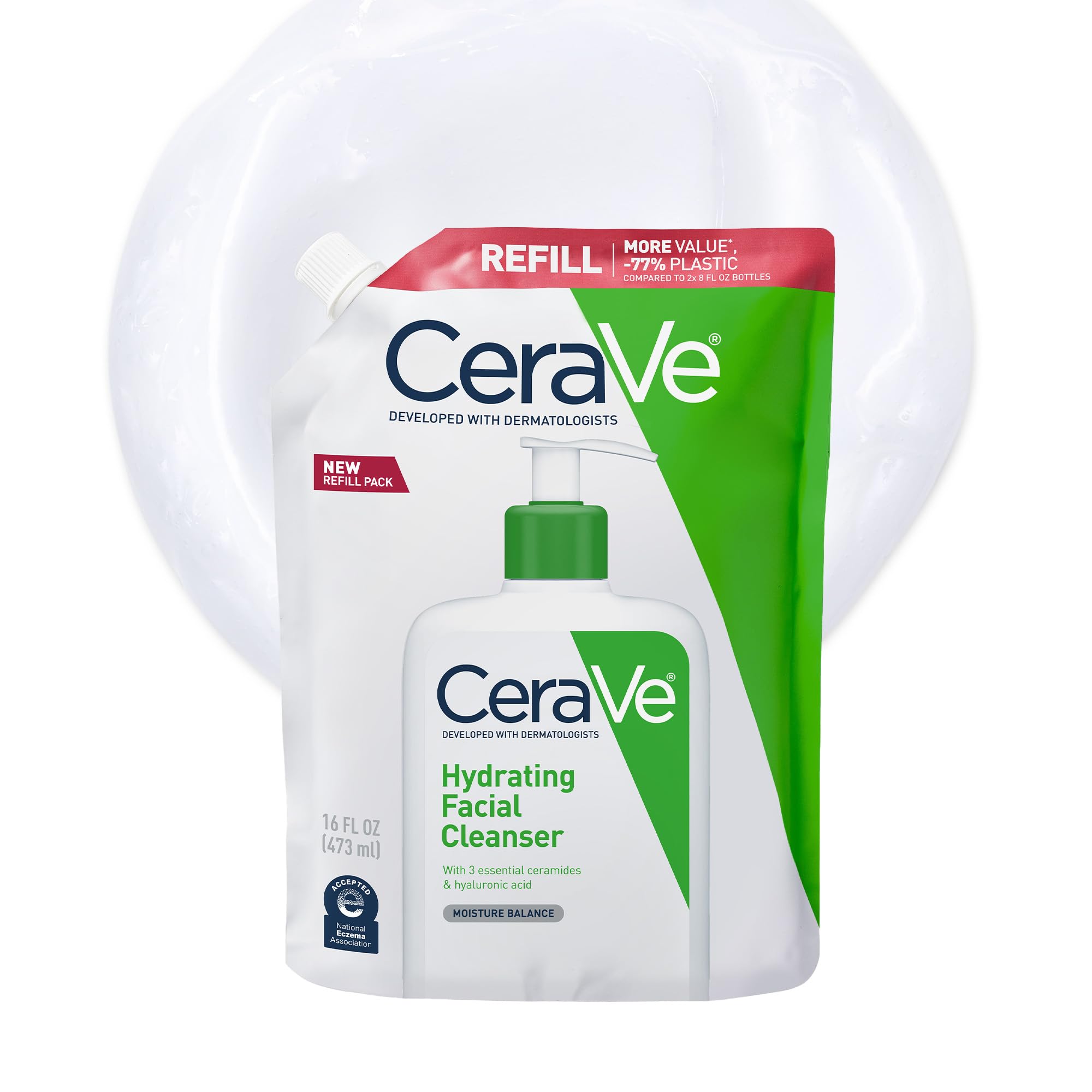 CeraVe Hydrating Cleanser with Hyaluronic Acid, Face Wash for Dry Skin,16oz | Skin Care For Men and Women, Daily Cleanser & Makeup Remover with Glycerin & Ceramides, National Eczema Association Certified