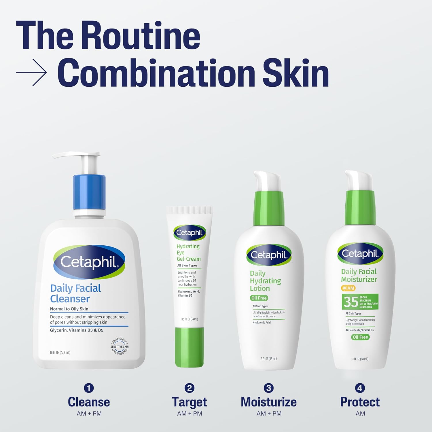 Cetaphil Daily Hydrating Face Lotion, Hyaluronic Acid, 3oz | 24-Hour Hydration, Fragrance-Free, Non-Comedogenic, Hyaluronic Acid, Daily Face Moisturizer For Combination Skin