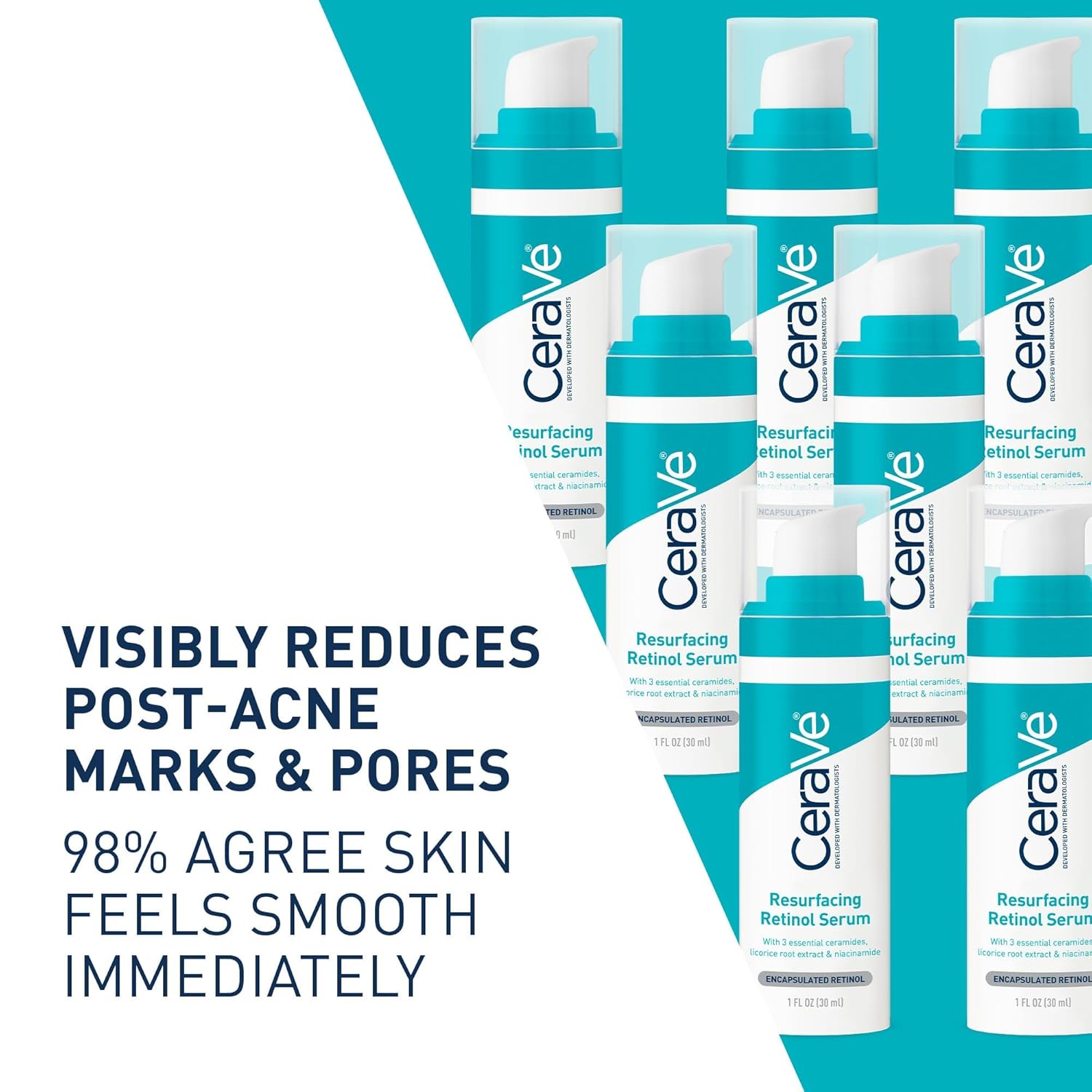CeraVe Resurfacing Retinol Face Serum with Niacinamide, Pore Minimizer, 1oz | Skin Care Brightening Serum with Licorice Root, Acne Scar & Hyperpigmentation Treatment, Dark Spot Corrector, Skin Repair