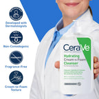 CeraVe Hydrating Cream To Foam Cleanser, Face Wash for Dry Skin, 19oz | Skin Care with Hyaluronic Acid, Makeup Remover, Facial Cleanser, Fragrance-Free, Non-Comedogenic, For Normal To Dry Skin