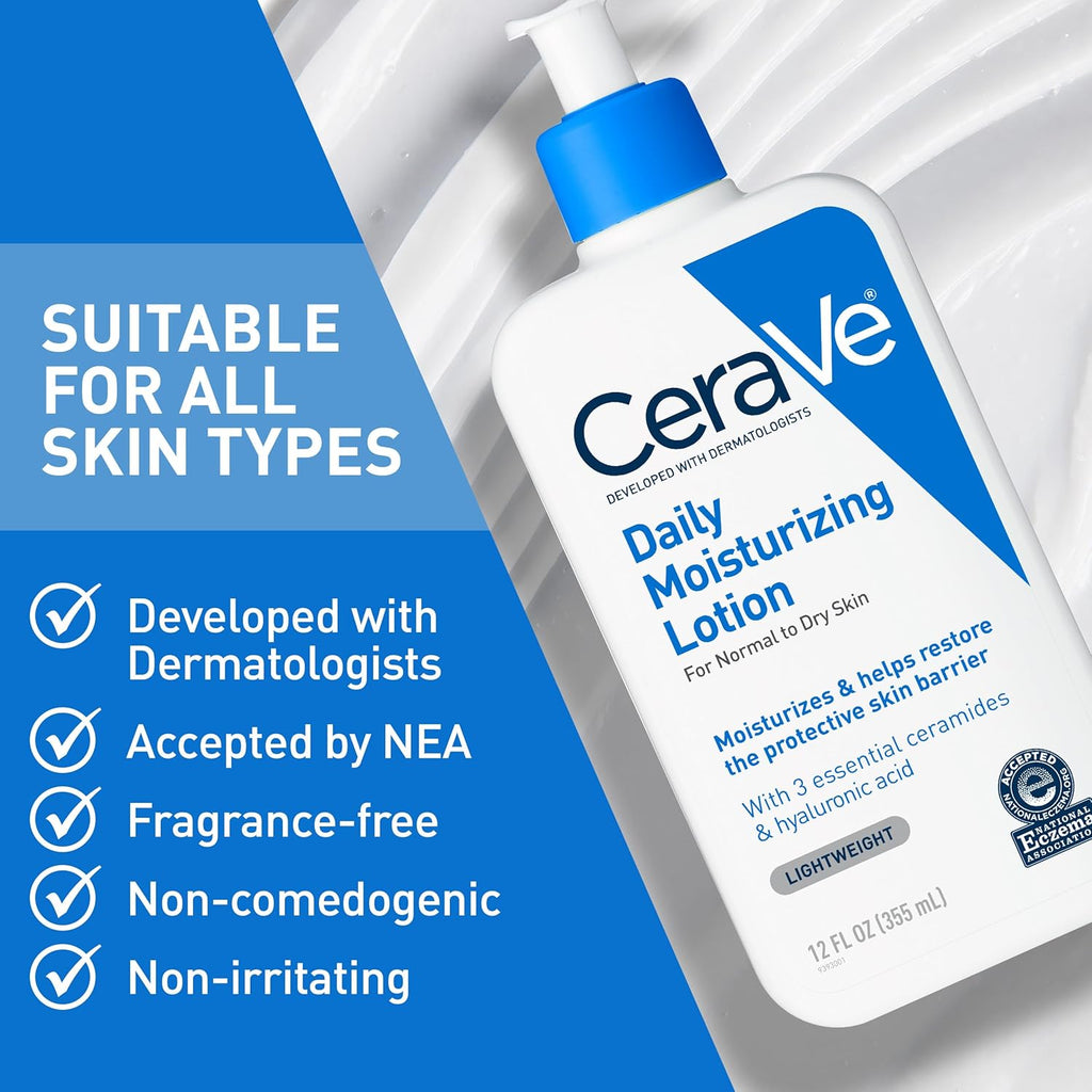 CeraVe Daily Moisturizing Lotion, Face and Body Lotion, Skin care, 19oz | Hyaluronic Acid, Lotion For Dry Skin, Skin Barrier Repair, Ceramide Moisturizer, For Men and Women, Fragrance Free, Oil-Free