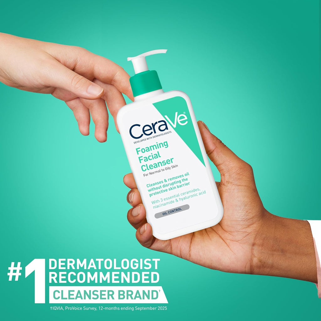 CeraVe Foaming Facial Cleanser, Face Wash for Oily Skin, 19oz | Skin Care with Hyaluronic Acid & Niacinamide, Makeup Remover, Daily Face Wash For Men & Women, Fragrance Free, Oil Control