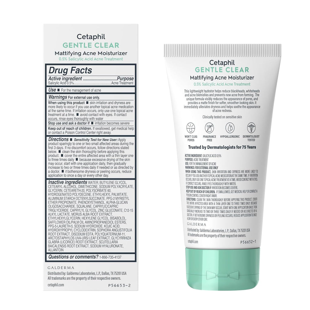 Cetaphil Gentle Clear Mattifying Acne Face Moisturizer, Salicylic Acid, 3oz | Salicylic Acid Moisturizer, Non-Comedogenic, Hydrates Sensitive Acne-Prone Skin, Oil Control, Gentle Skincare, 3 oz