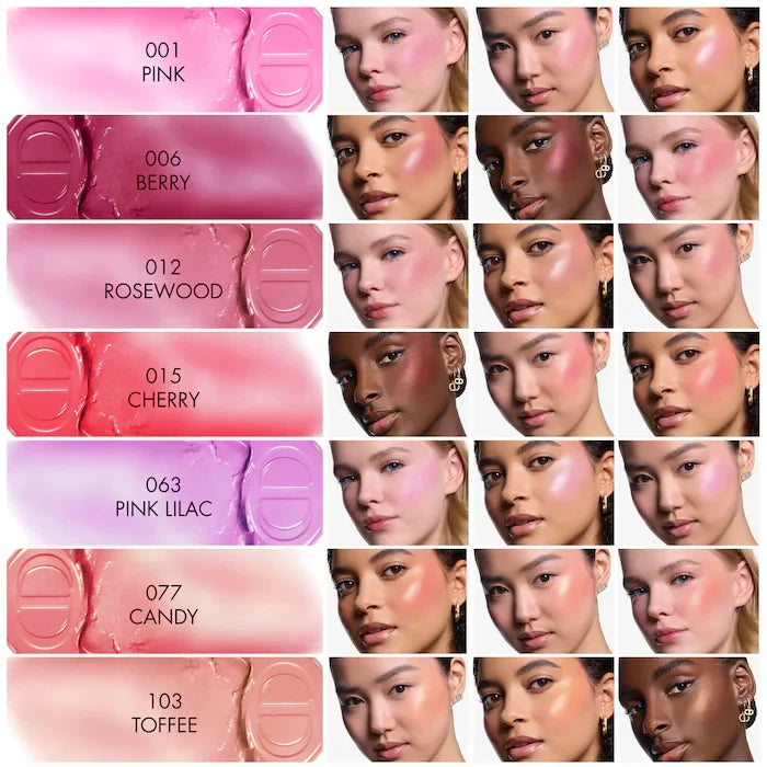 DIOR Rosy Glow Blush Stick, radiant cheek color. Product image 7 of 7, blush swatched on skin.