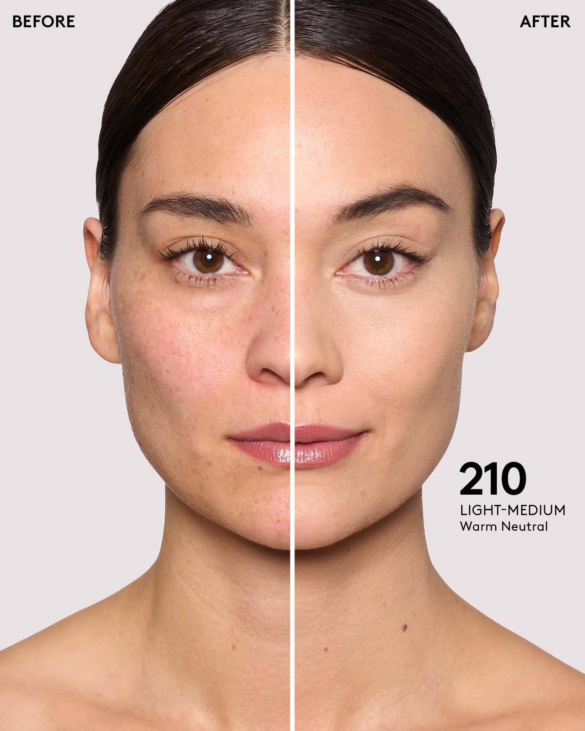 before and after of light-medium skin toned model in pro filt'r concealer