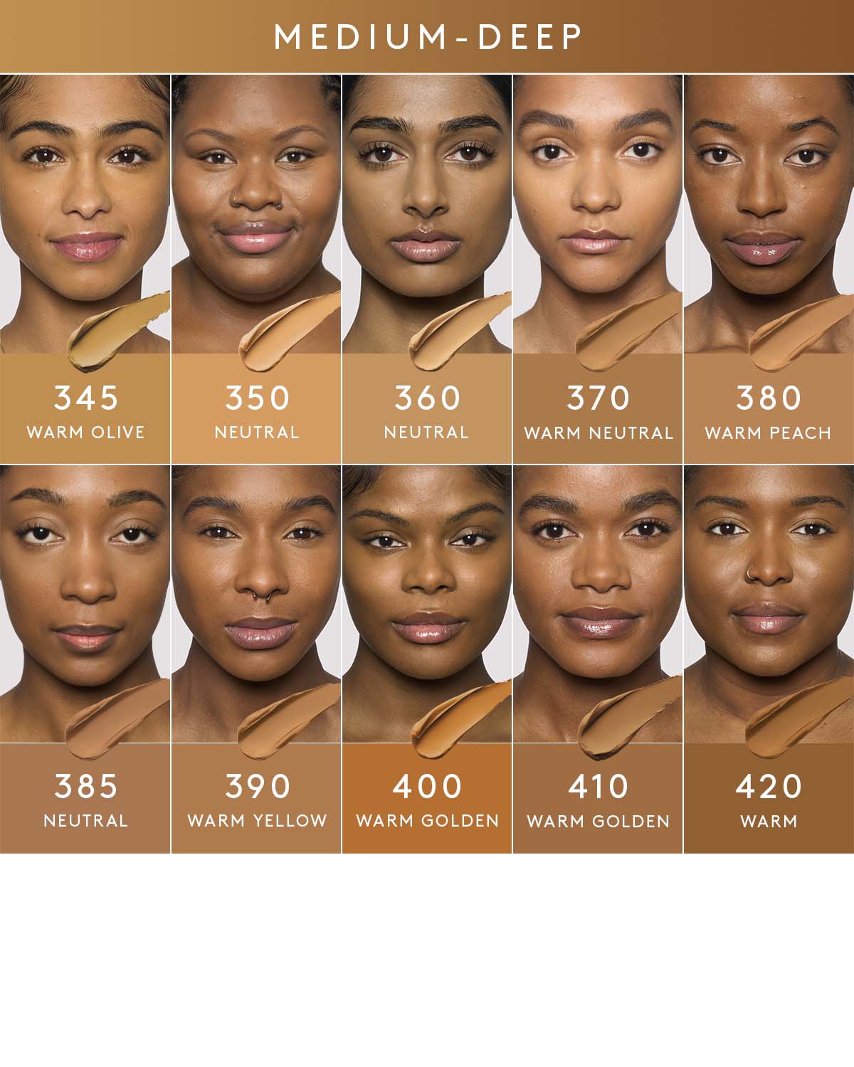 Medium deep skin tone model shade grid.