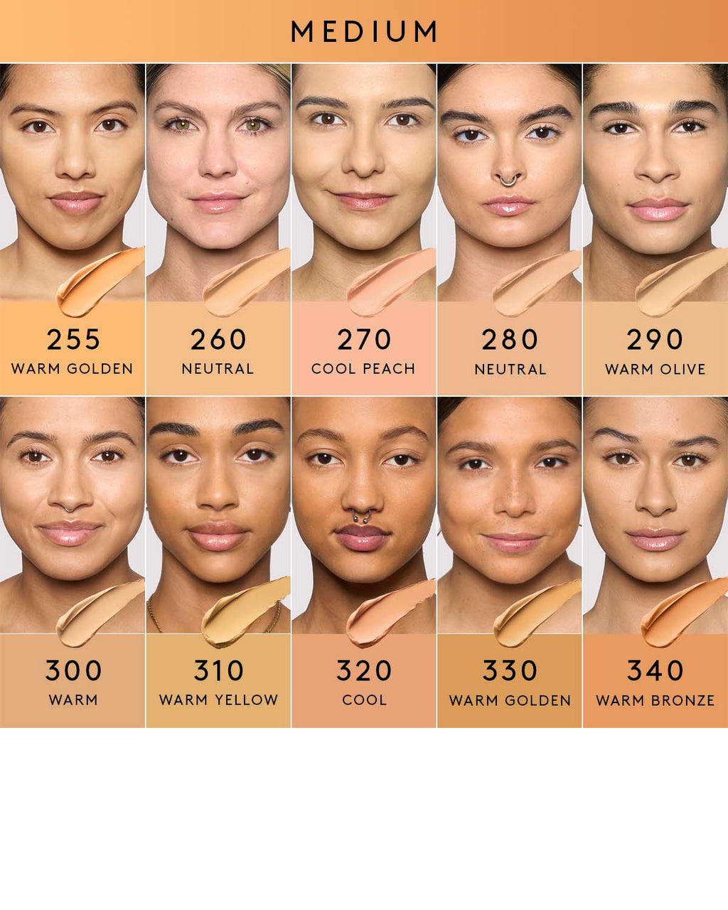 Medium skin tone shade grid