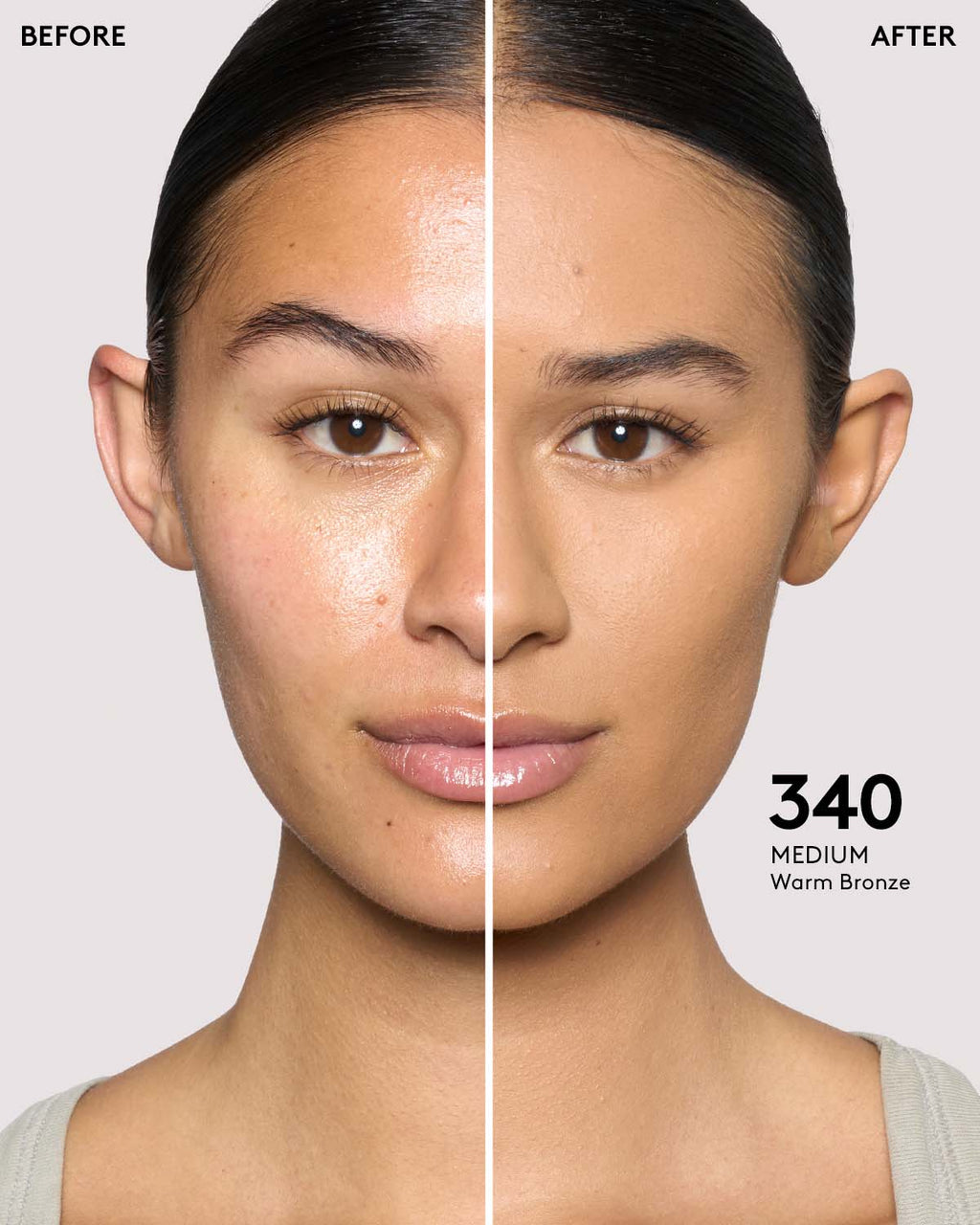 before and after photos of model wearing Fenty Beauty Pro Filt'r Instant Retouch Concealer in medium shade