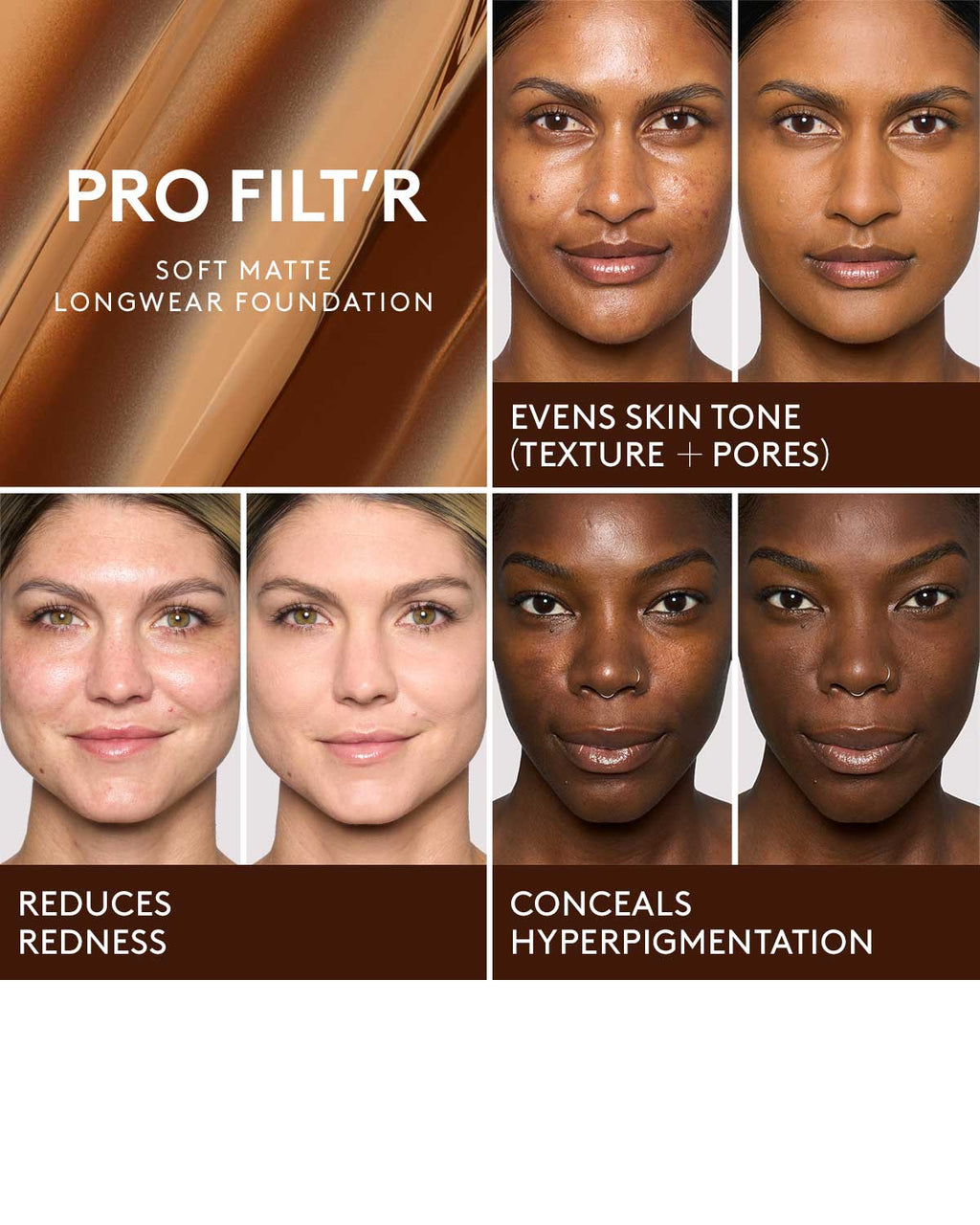 evens skin tone (texture + pores), reduces redness, and conceals hyperpigmentation
