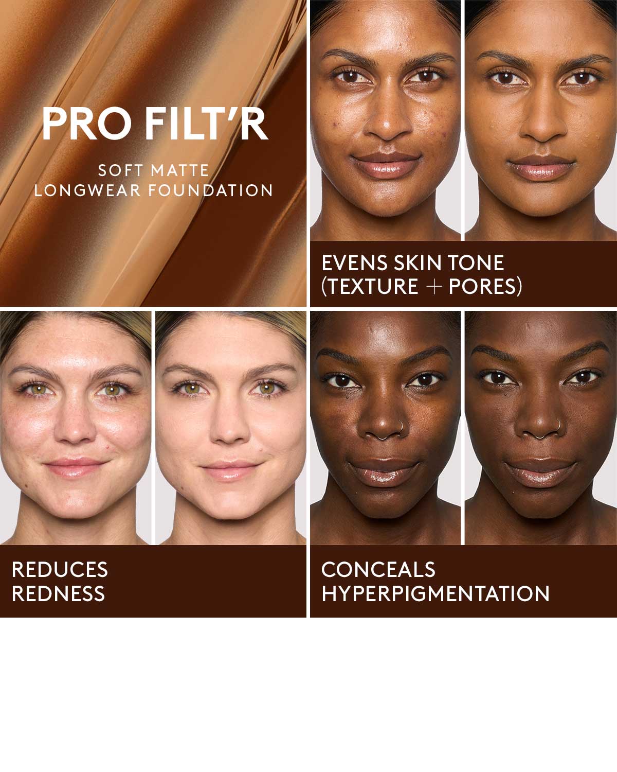 evens skin tone (texture + pores), reduces redness, and conceals hyperpigmentation