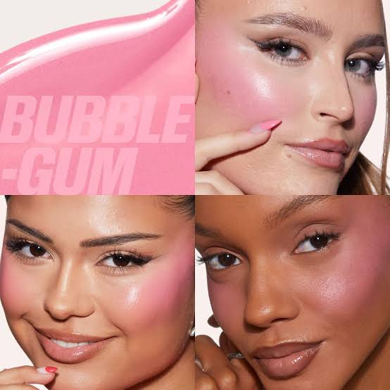 Huda Beauty Filter Liquid Blush, vibrant pink shade, close-up, part of makeup collection.