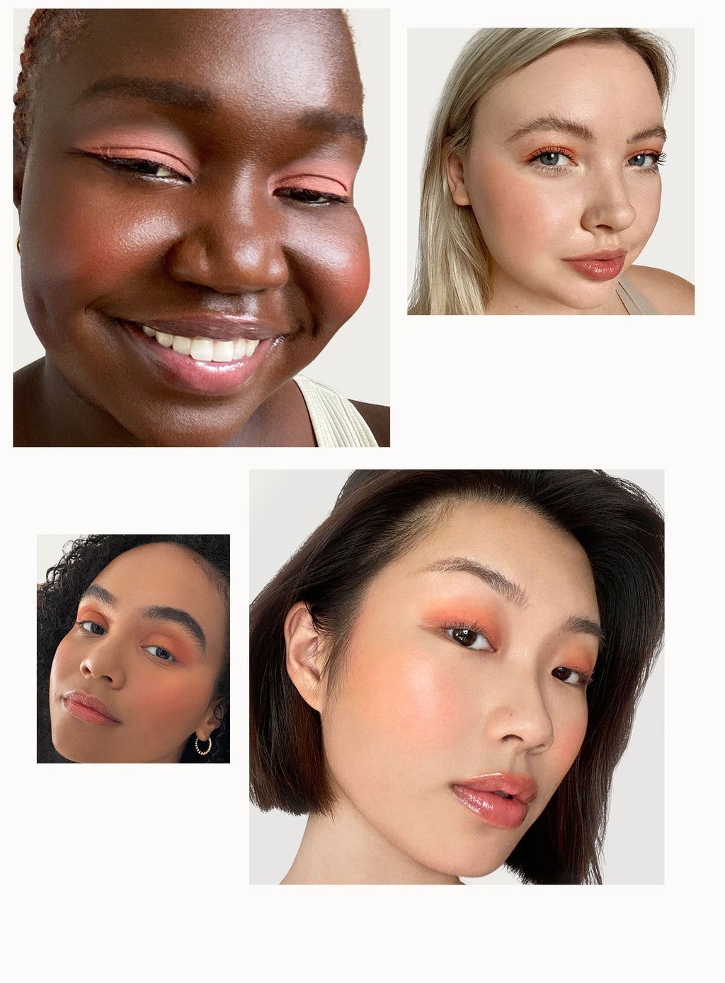Nearly Apricot| Models of different skin tones wear shade Nearly Apricot of Rare Beauty's Stay Vulnerable Melting Blush.