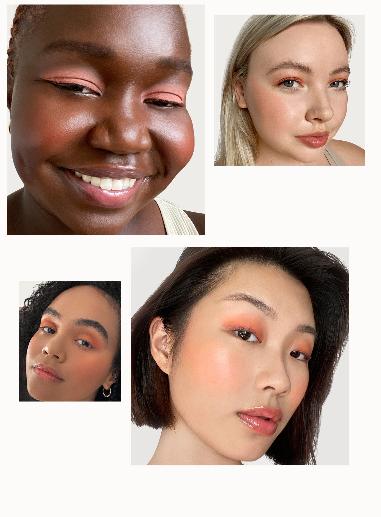Nearly Apricot| Models of different skin tones wear shade Nearly Apricot of Rare Beauty's Stay Vulnerable Melting Blush.