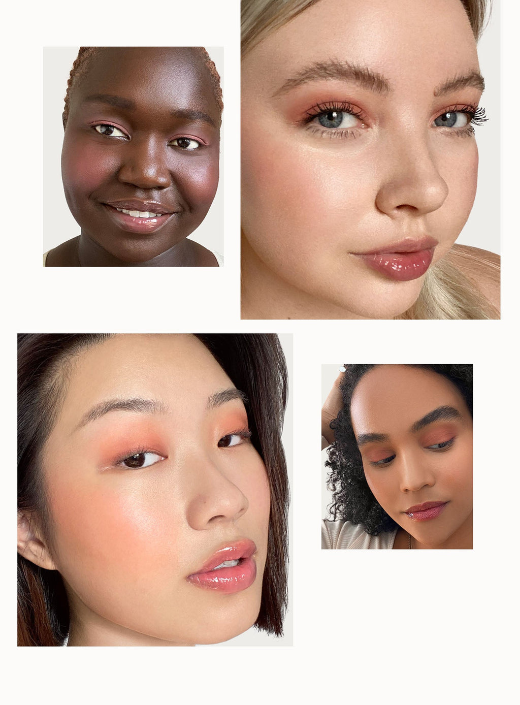 Nearly Mauve| Models of different skin tones wear shade Nearly Mauve of Rare Beauty's Stay Vulnerable Melting Blush.
