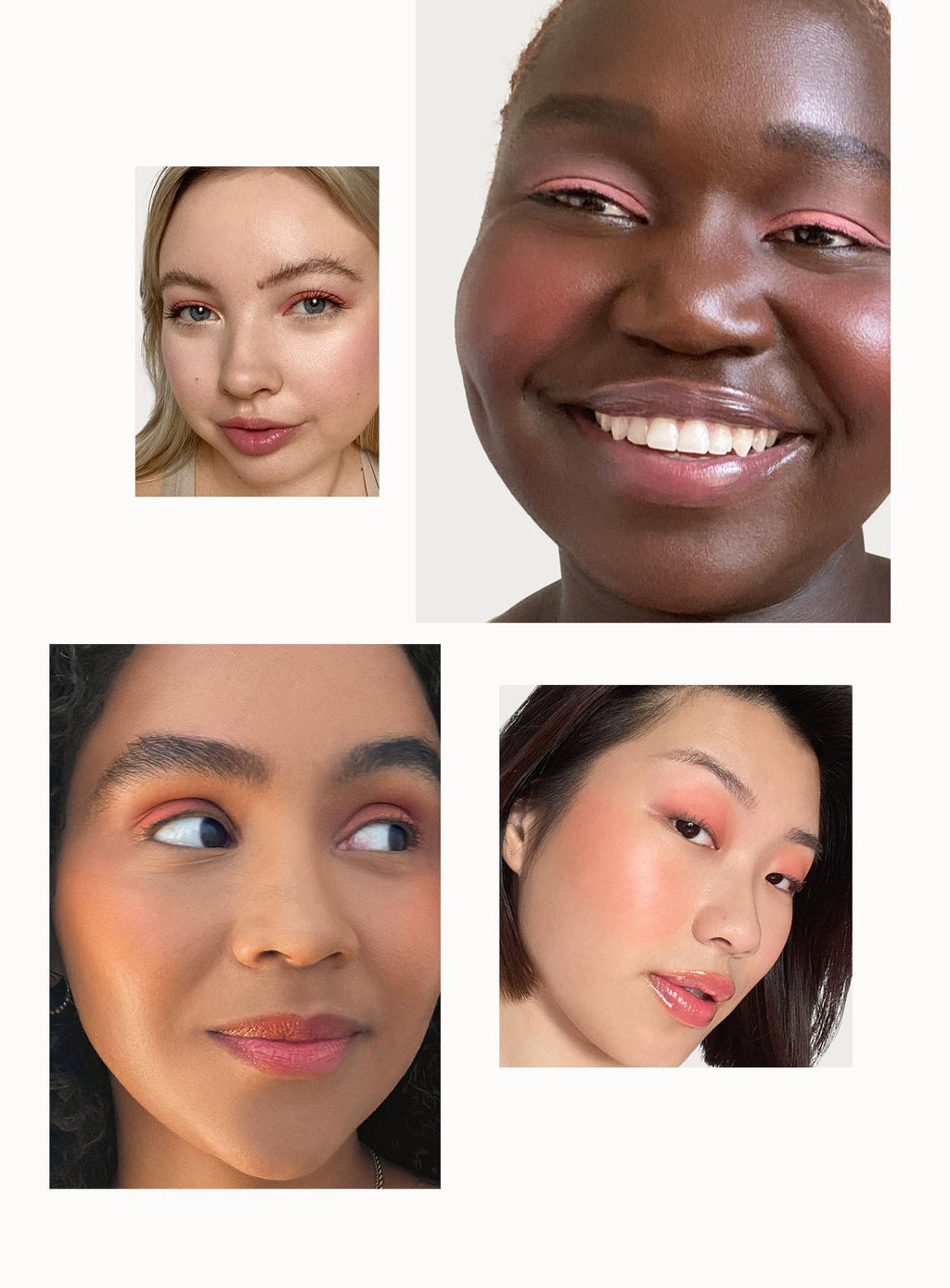 Nearly Rose| Models of different skin tones wear shade Nearly Rose of Rare Beauty's Stay Vulnerable Melting Blush.