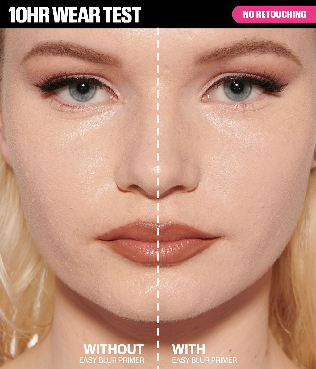Easy Blur Primer – 10HR wear test, no retouching, before and after application.