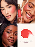 Grateful| Rare Beauty's Soft Pinch Liquid Blush in the shade "Grateful" applied on models of differing skin tones.