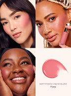 Happy| Rare Beauty's Soft Pinch Liquid Blush in the shade "Happy" applied on models of differing skin tones.