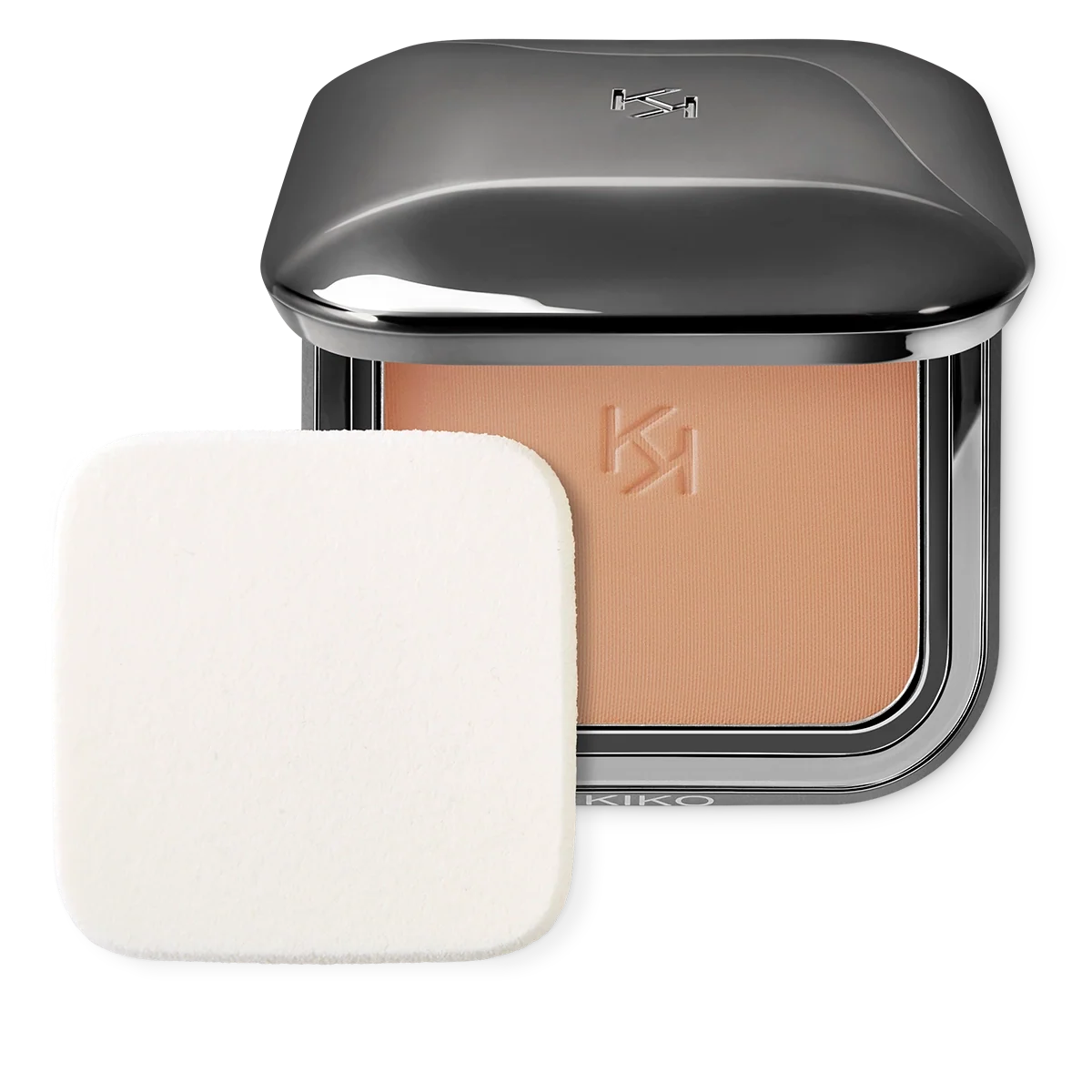 Weightless powder foundation, flawless finish, warm beige shade, open compact.