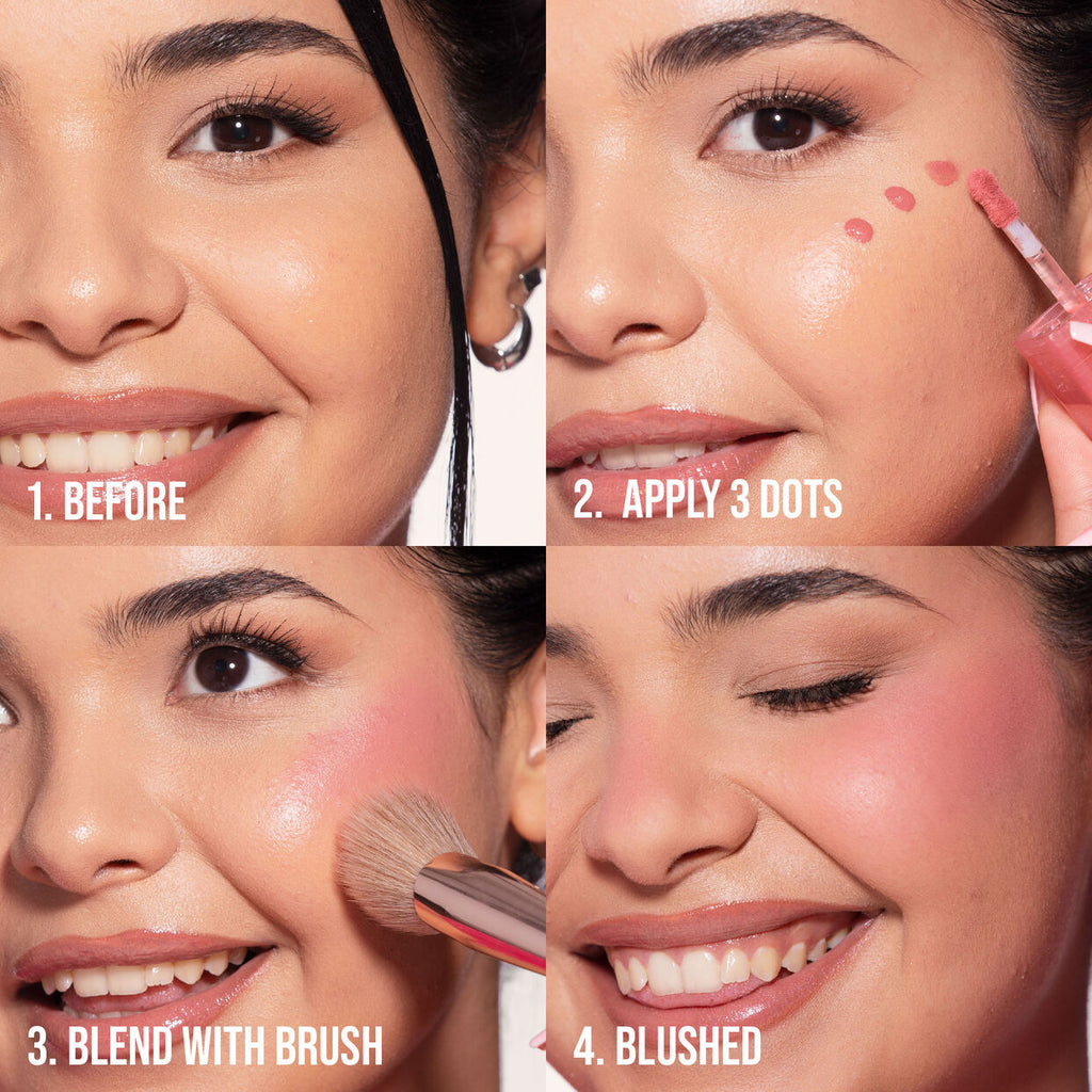 Huda Beauty Filter Liquid Blush, vibrant pink shade, close-up product shot.
