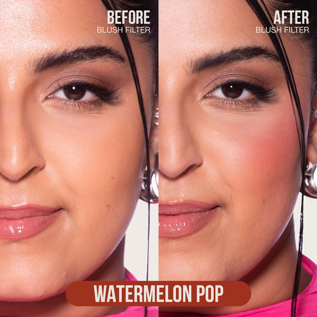 Huda Beauty Filter Liquid Blush, vibrant pink shade, close-up product shot. Image 4 of 13.